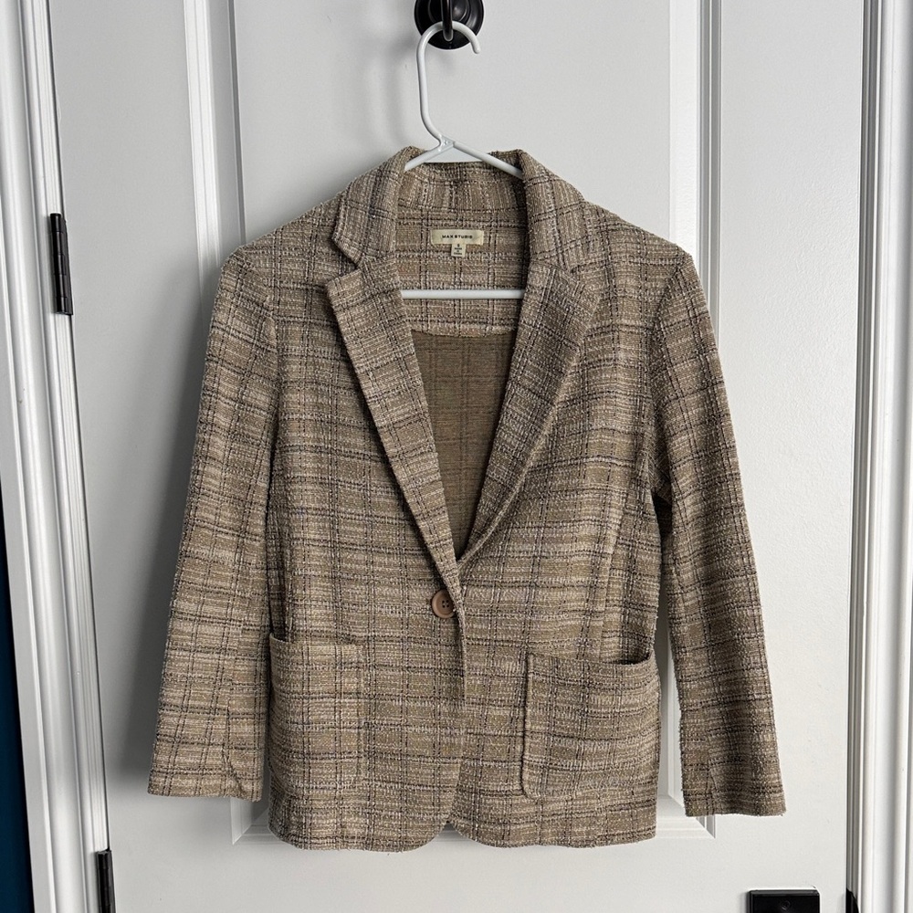 Max Studio Checkered Blazer in Tan and Brown